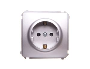 Simon Basic Gniazdo wtyczkowe z uziemieniem Schuko z przesłonami torów 16A 250V srebrny mat BMGSz1z.01/43