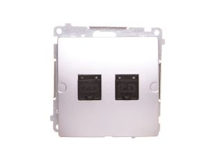 Simon Basic Gniazdo komputerowe RJ45, kategoria 6, podwójne z przesłoną srebrny mat BM62.01/43