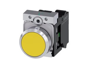 Przycisk metalowy 22mm błyszczący żółty 1Z z samopowrotem IP69k Sirius ACT 3SU1150-0AB30-1BA0