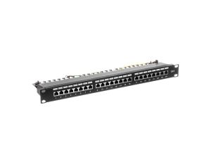 Patch panel kompletny 19 cali 24x RJ45 S/FTP kat. 6 1U z tacką czarny (RAL 9005) DN-91624S-EC