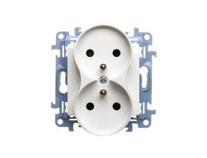 Simon 10 Gniazdo podwójne z/u z przesłonami białe 16A 250V IP20 CGZ2MZ.01/11