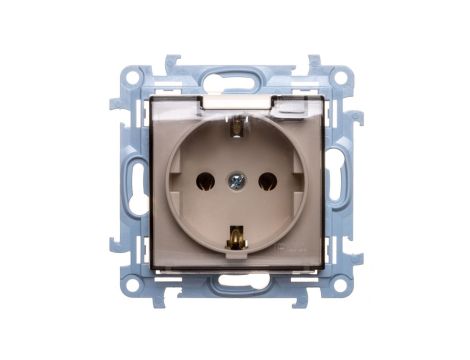Simon 10 Gniazdo pojedyncze SCHUKO z uszczelką klapką transparetną kremowe 16A 250V IP44 CGSZ1B.01/41A