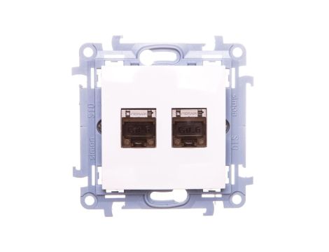 Simon 10 Gniazdo komputerowe podwójne 2xRJ45 kat.6 ekranowane białe C62E.01/11