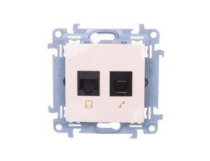Simon 10 Gniazdo RJ45 kat 6 + gniazdo telefoniczne RJ12 kremowe C6T.01/41