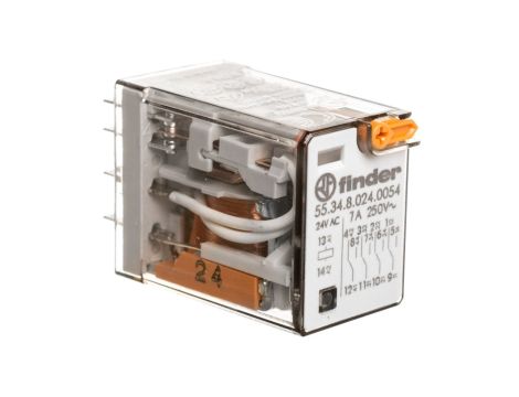 Przekaźnik przemysłowy 4P 7A 24V AC przycisk testujący mechaniczny wskaźnik zadziałania AgNi 55.34.8.024.0054