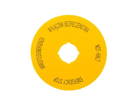 Tabliczka opisowa żółta okrągła WYŁĄCZNIK BEZPIECZEŃSTWA (4 języki) fi90, M22-XAK15167640