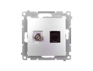 Simon 54 Gniazdo antenowe i komputerowe typu F i RJ45 kat.6 srebrny mat DASFRJ45.01/43