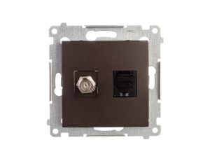Simon 54 Gniazdo antenowe i komputerowe typu F i RJ45 kat.6 brąz mat DASFRJ45.01/46
