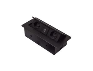 Gniazdo blatowe 3-krotne +2xUSB z pokrywą uchylną czarne GB2PL+2-BLACK