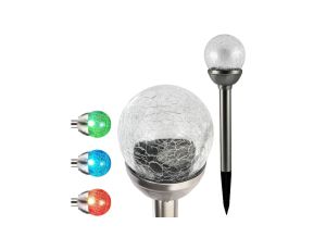 Lampa Ogrodowa LED Solarna Wbijana KULA SZKŁO Inox 8 cm GOLDLUX (Polux)
