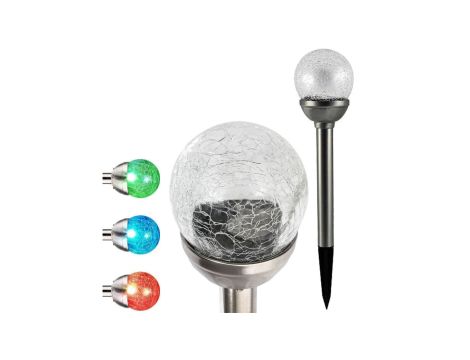 Lampa Ogrodowa LED Solarna Wbijana KULA SZKŁO Inox 8 cm GOLDLUX (Polux)