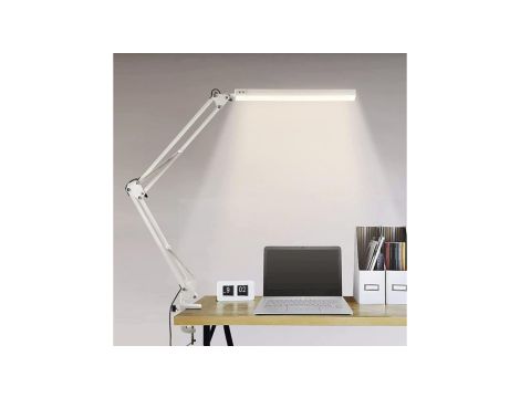 Lampka Biurkowa Kreślarska Stołowa LED 8W CCT USB Ściemnialna COSMI Biała z uchwytem Lumiled