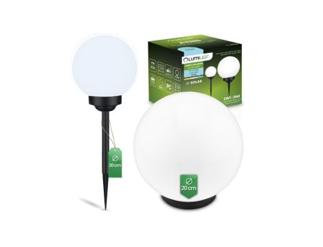 Lampa Solarna Ogrodowa LED 6500K IP44 20cm Wbijana Naziemna Biała Kulka ATRIS LUMILED