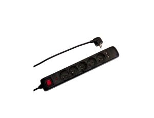 Przedłużacz 5-gniazdowy, +2xUSB 1,4m czarny, z filtrem przepięciowym, z wyłącznikiem, 3x1,0mm OWY / 34106