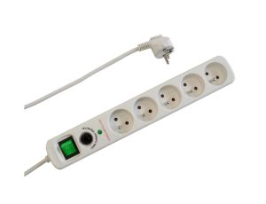 Przedłużacz 5-gniazdowy, 1,5m szary +filtr przepięciowy, 3x1,0mm OWY / 24925