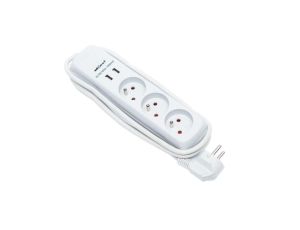 Przedłużacz 3-gniazdowy, +2xUSB 5VDC /2.1A, 1,5m szary, 3x1,0mm OWY / 24205