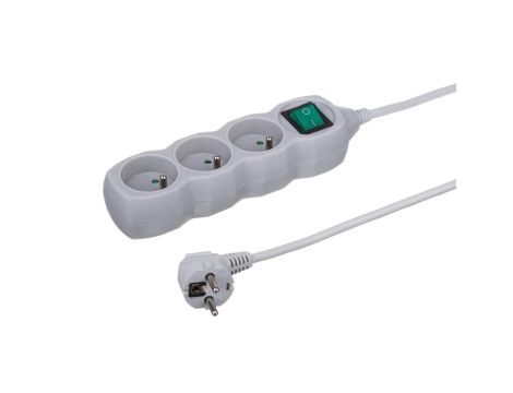 Przedłużacz 3-gniazdowy, 1,5m szary, z wyłącznikiem, 3x1,0mm OWY 24371