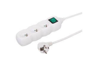 Przedłużacz 3-gniazdowy, 3m biały, z wyłącznikiem, 3x1,0mm OWY 35330