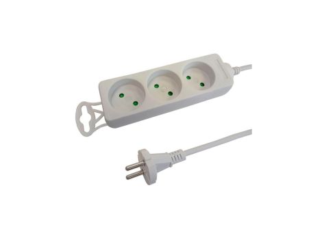 Przedłużacz 3-gniazdowy, 3m biały, b/u 2x1,0mm OWY / 24220