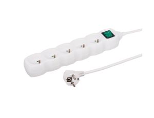 Przedłużacz 5-gniazdowy, 1,5m, biały, z wyłącznikiem, 3x1,0mm OWY / 35515