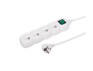 Przedłużacz 4-gniazdowy, 3m biały, z wyłącznikiem, 3x1,0mm OWY 35430