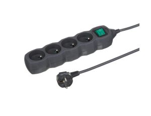 Przedłużacz 4-gniazdowy, 3m grafit, z wyłącznikiem, 3x1,0mm OWY / 24359