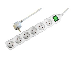 Przedłużacz 6-gniazdowy, 3m szary, z wyłącznikiem, 3x1,0mm OWY / 24202