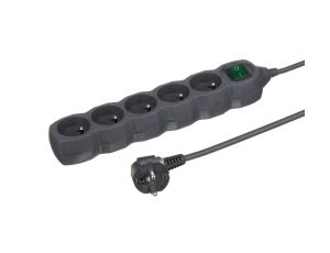 Przedłużacz 5 -gniazdowy, 5m grafit, z wyłącznikiem, 3x1,0mm OWY / 24312