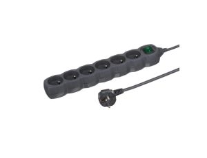 Przedłużacz 6 -gniazdowy, 3m grafit, z wyłącznikiem, 3x1,0mm OWY / 24204