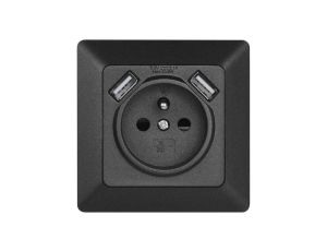 Gniazdo FRENCH z USB 2,1A max. IP20 antracyt EMOS A6000.2