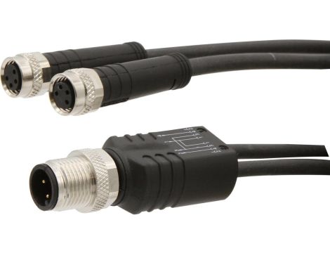 VK000055, rozdzielacz, 60V, 2x M8 4pin, M12 4pin, 4A 2xM8-Dose4p,1xM12-Stecker4p