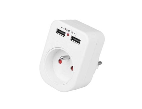 Rozgałęźnik sieciowy na 1 gniazdo 2P+Z 230V 16A + 2x USB A (5V / 2,1A)