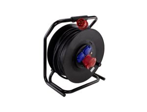 Przedłużacz siłowy zwijany na bębnie Rozgałęźnik budowlany na 1 gniazdo siłowe 5p 400V 16A + 2 gniazda 2P+Z 230V 16A IP44 na kab