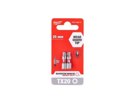 Bity udarowe do wkrętarki TORX TX20 25mm 1/4 SHOCKWAVE 2szt MILWAUKEE