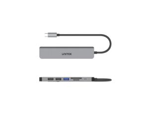 UNITEK Hub USB-C aluminium 7w1 czarny 0,15m