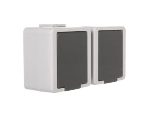 JANTAR Gniazdo podwójne z/u IP44 z klapką szare GNt-6J