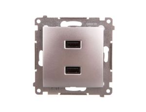 Simon 54 Ładowarka 2xUSB 2.1A 5V/DC srebrny mat DC2USB.01/43