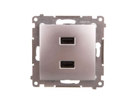 Simon 54 Ładowarka 2xUSB 2.1A 5V/DC srebrny mat DC2USB.01/43