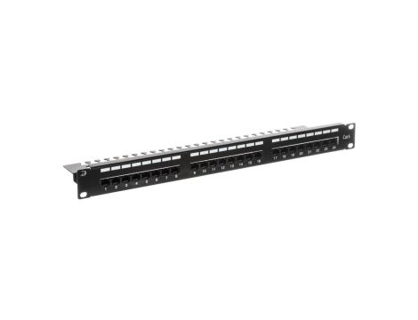 Patch panel kompletny 19 cali 24x RJ45 U/UTP kat. 6 1U z tacką czarny (RAL 9005) DN-91624U-EC