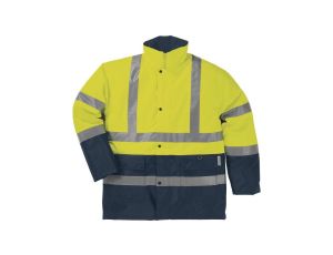 Kurtka ostrzegawcza z poliestru Oxford powlekanego PU i PVC kolor żółty fluo-granatowy rozmiar M CORP STRA2JATM