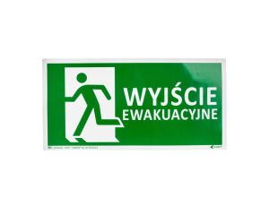 Samoprzylepna tabliczka ostrzegawcza /Znak Wyjście ewakuacyjne + znak e001, 150x300mm, FS nadruk foto/ IE/001/5/A/FS/WYJŚ