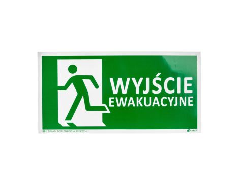 Samoprzylepna tabliczka ostrzegawcza /Znak Wyjście ewakuacyjne + znak e001, 150x300mm, FS nadruk foto/ IE/001/5/A/FS/WYJŚ