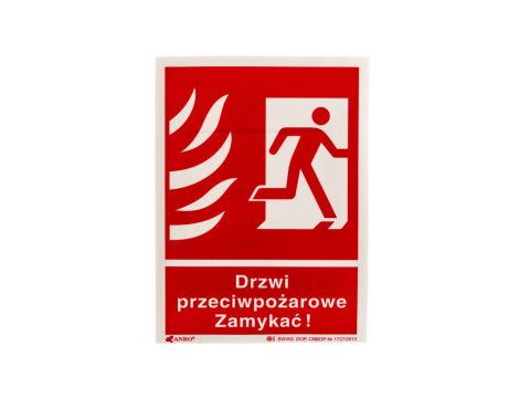 Samoprzylepna tabliczka ostrzegawcza /Drzwi przeciwpożarowe zamykać 150x205/ 30P/F1/FS