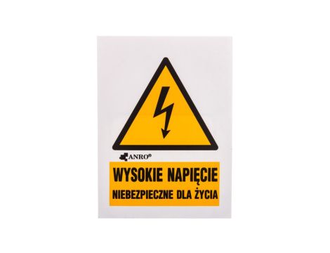 Samoprzylepna tabliczka ostrzegawcza /WYSOKIE NAPIĘCIE NIEBEZPIECZNE DLA ŻYCIA 52X74/ 3EOA/Q1/F