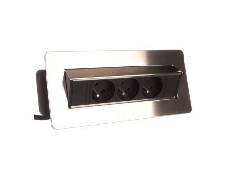 Gniazdo wpuszczane w blat 3x250V w niklowanej obudowie z przewodem 1,8m OR-AE-1363