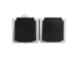TEKNO Gniazdo hermetyczne podwójne 2x2P+0 z przesłoną styków 16A 250V szare IP54 25357