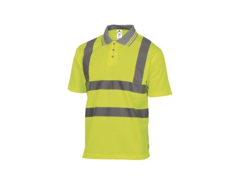 Polo ostrzegawcze z krótkimi rękawami z poliestru kołnierz zapinany na guziki 160 g/m2 kolor żółty fluo rozmiar XL OFFSHJAXG