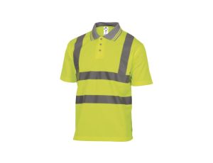 Polo ostrzegawcze z krótkimi rękawami z poliestru kołnierz zapinany na guziki 160 g/m2 kolor żółty fluo rozmiar XXL OFFSHJAXX