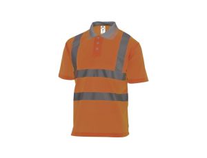 Polo ostrzegawcze z krótkimi rękawami z poliestru kołnierz zapinany na guziki 160 g/m2 pomarańczowy fluo rozmiar XL OFFSHORXG