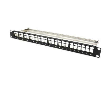 Patch panel 19cali 1U 24xRJ45 modularny keyston - czarny GMPnet supported by BITNER - 25 LAT gwarancji CU.PP.00021